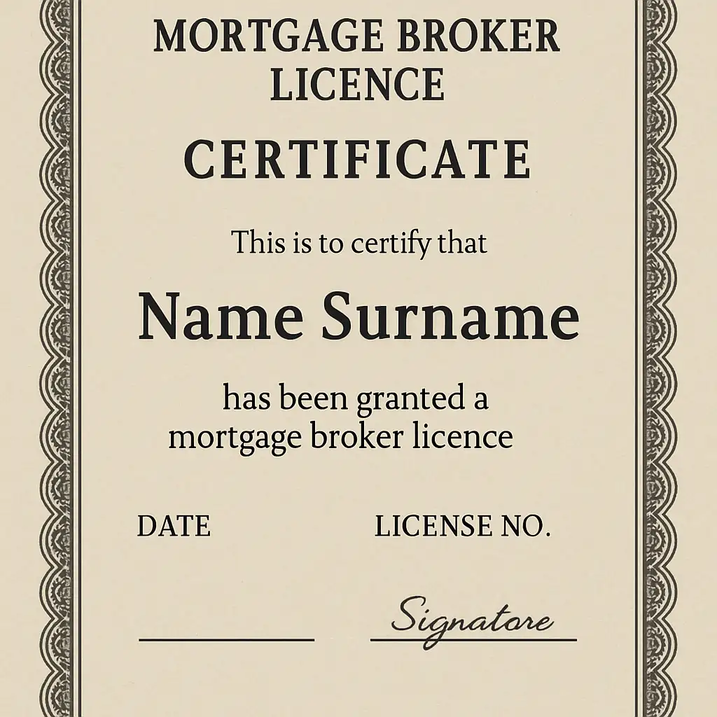 Mortgage broker licence certificate