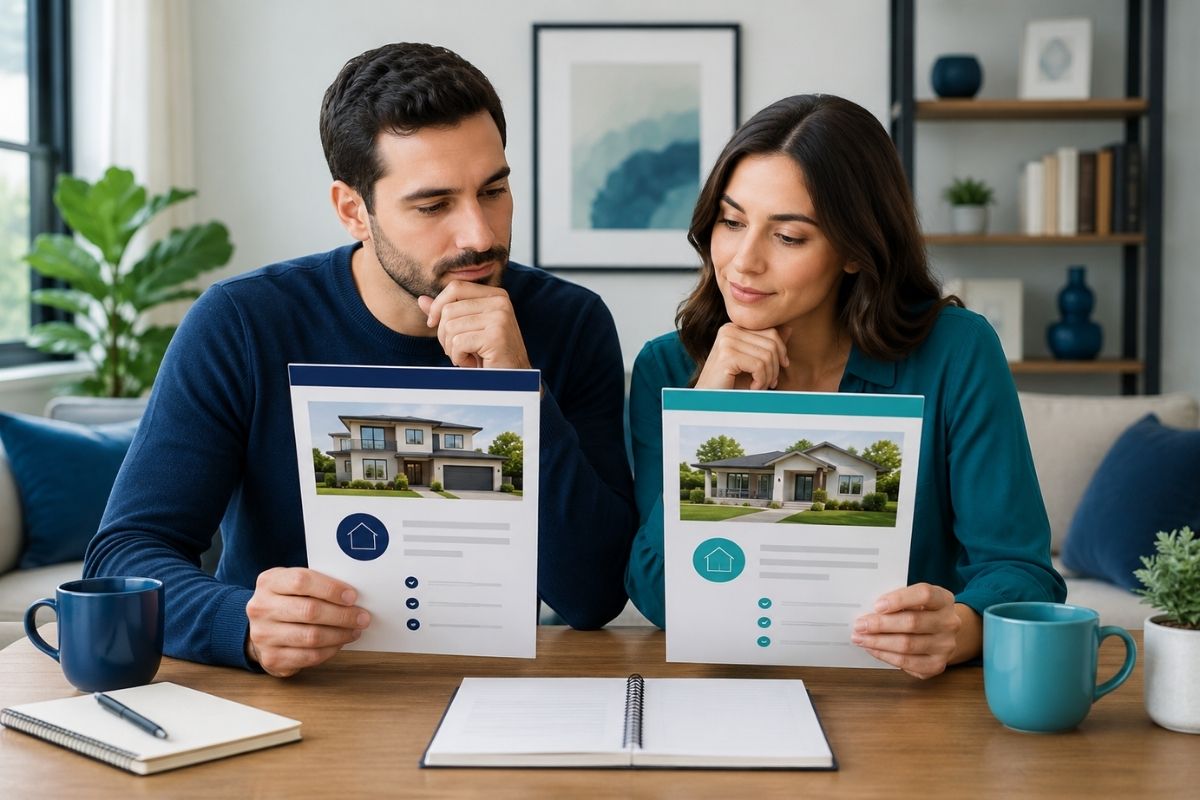 Variable Rate Home Loan - two house models weighing fixed against variable